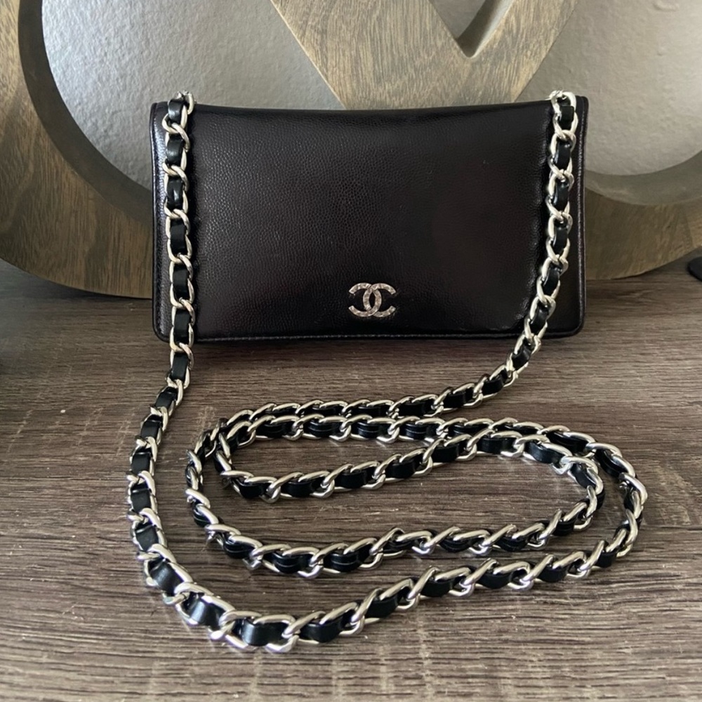 🐼🖤Chanel Sevruga CC Logo Crossbody Wallet Chain Crossbody Style